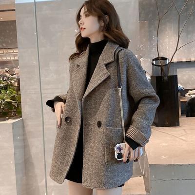 Cappotto di lana in stile britannico autunnale da donna, elegante e comodo con una vestibilità ampia