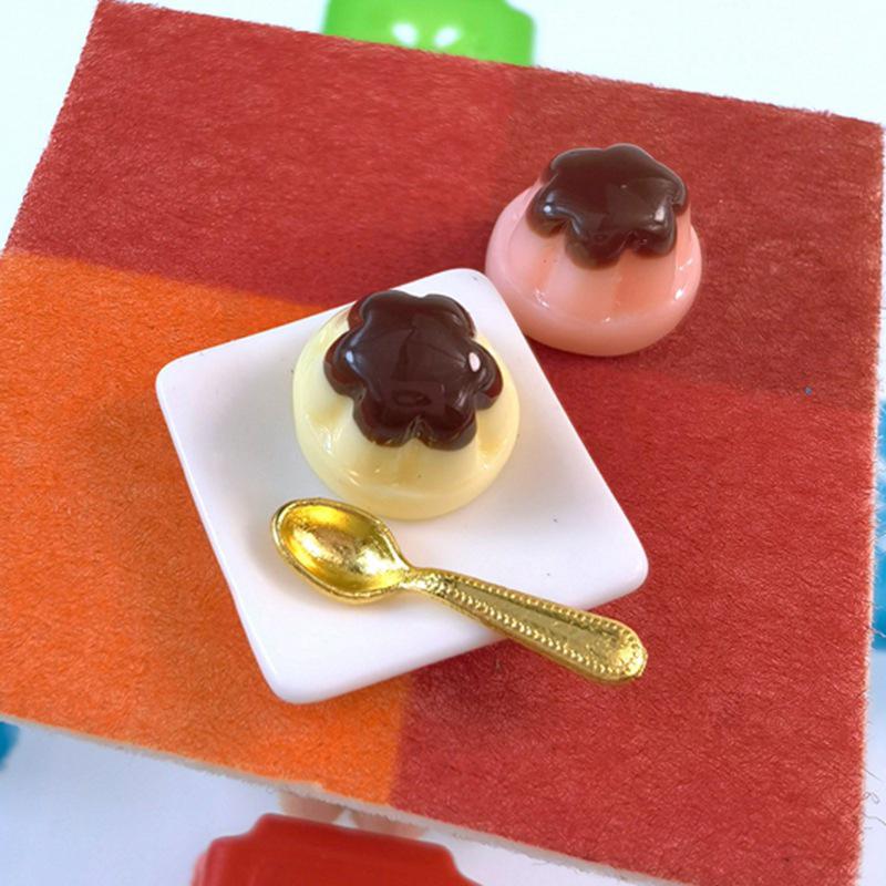 1 Set 1:12 Dollhouse Miniature Fruits Pudding With Spoon Simulation Food Model