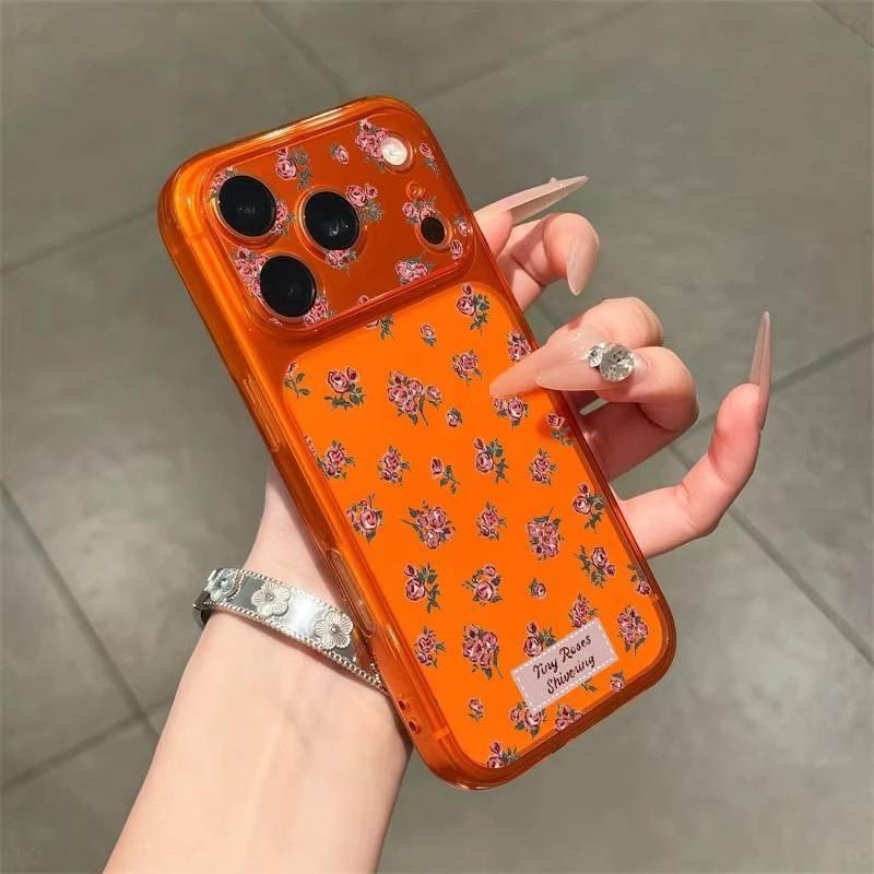 Retro style full screen red flowers for Apple 17Pro large window phone case IP16/15/14/13 soft 12
