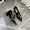 Cowhide Version~ Retro Pointed Thick Heel Small Leather Shoes Women's Commuting Temperament One-pedal Loafers French Single Shoes