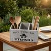 Rectangular Wooden Utensil Storage Box Distressed Gray Three Compartment Organizer Divided