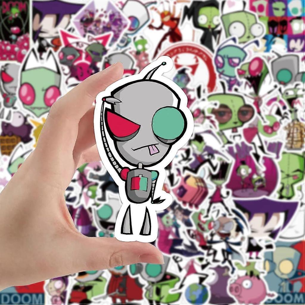 50pcs Invader Zim Stickers Funny Cartoon Anime Stickers for Kids Journal,Cute Aesthetic Cartoon Vinyl Waterproof Decals for Water Bottle Skateboard La