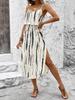 Strappy Printed Dress - Elegant Ink Silk Gauze for Commute and Casual Wear