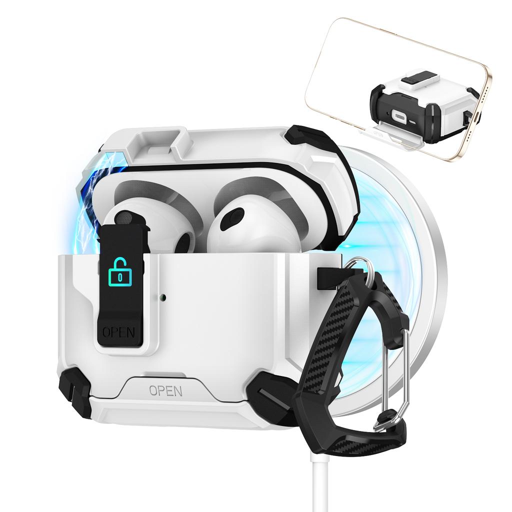 Magnetic Automatic Switch Armor Earphone Case With Hook For Apple Airpods 4 3 Pro 2 1 Bracket Shockproof Wireless Charging Cover