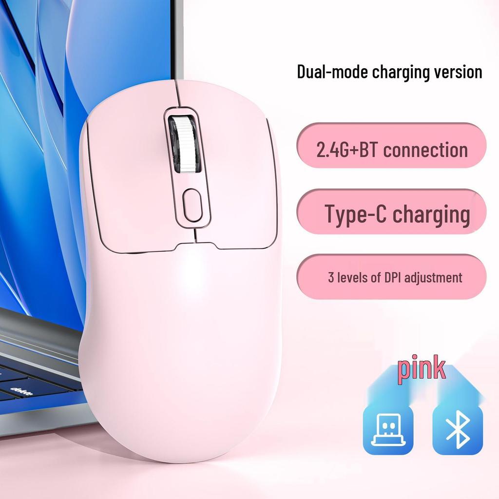 Rechargeable Silent Dual-Mode Bluetooth Wireless Mouse for Gaming and Office Use