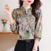 Lotus Collar Print for Spring and Autumn 2024 New Fashionable Women's Patchwork Buttons for Casual Long Sleeved Chiffon Shirt