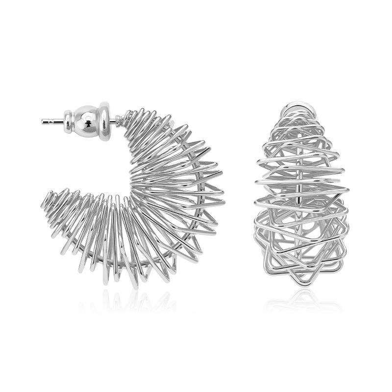 18K gold-plated stainless steel hedgehog stud earrings light luxury niche design steel wire + hollow earrings earrings