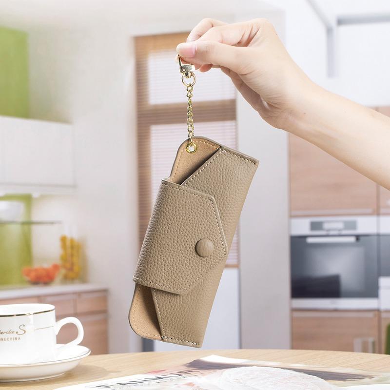 New Leather Literary Glasses Bag Women's High-end Sunglasses Sunglasses Storage Bag Ultra-thin Portable Chain Glasses Bag