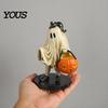 Whimsical Ghost Statue Vintage Halloween Figurine, Cute Spooky Resin with Pumpkin Childlike Decor Bucket And Black Cat for Indoor Kitchen Home