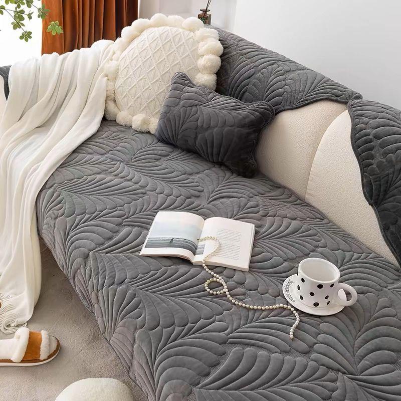 

Winter Flannel Stuffed Thickening Sofa Cushion Non Slip Minimalist Modern Cushion Fabric Solid Wood Combination Sofa Covers Banana Leaf dark gray 45*45cm pillow core