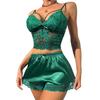 2 Pcs/Set Women Pajama Set Hollow Out Lace V Neck Backless Sleeveless Crop