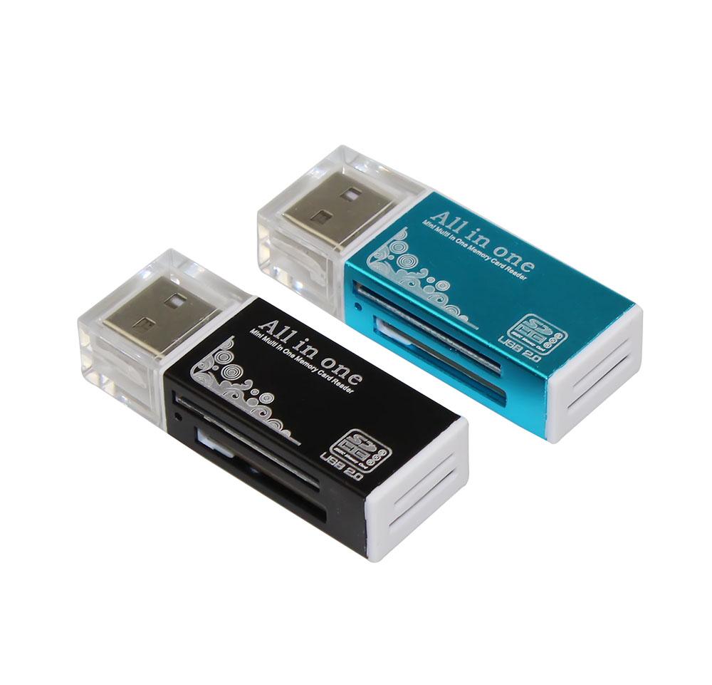 1pcs Card Reader Tiny USB 2.0 All In 1 Multi Memory Card Reader Adapter For Micro SD SDHC TF M2 MMC 2 Colors