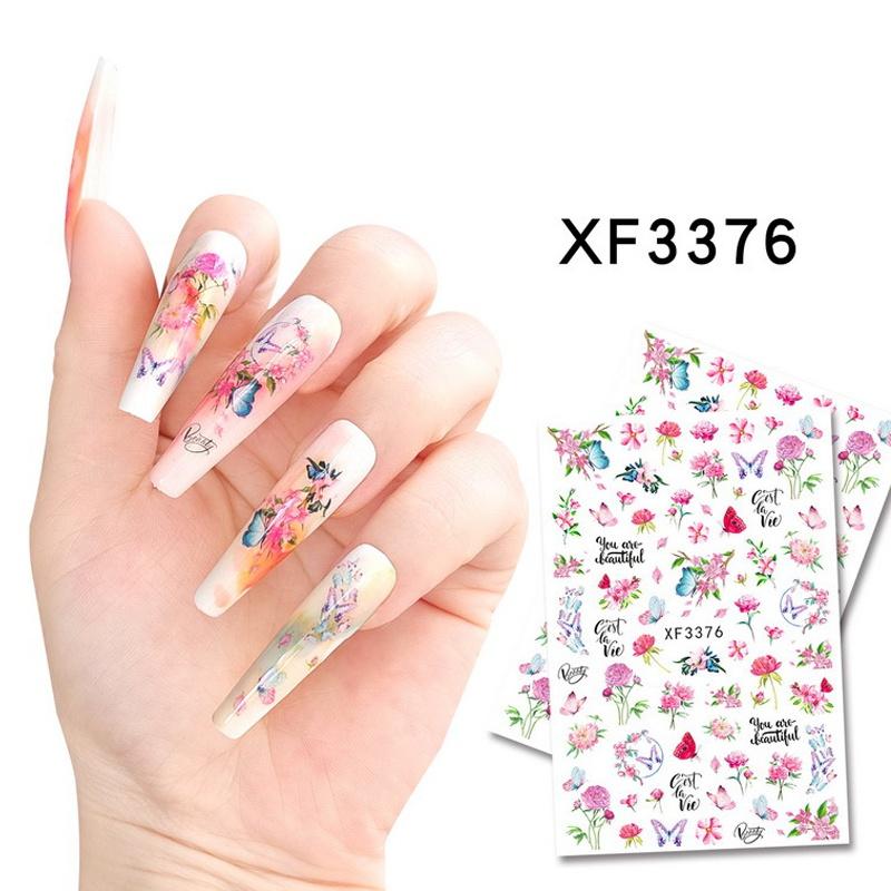 1 ks Motýli Květiny Nálepky na nehty 3D Jarní Květinové Listy Samolepicí Přenosové Obtisky Slider DIY Nehty Umělecká Dekorace