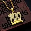 Men Hip Hop Twist Chain Rhinestone Number 100 Pendant Necklace Street Jewelry