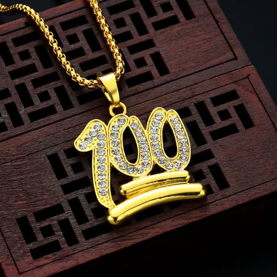 Men Hip Hop Twist Chain Rhinestone Number 100 Pendant Necklace Street Jewelry