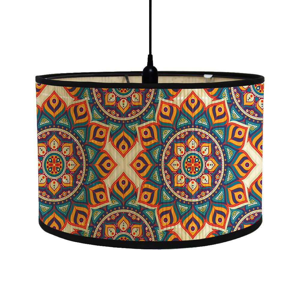 Vintage European Lampshade Home Mandala Folk House Hanging Chandelier Lampshade Green Plant Floral Pattern Bamboo Light Cover