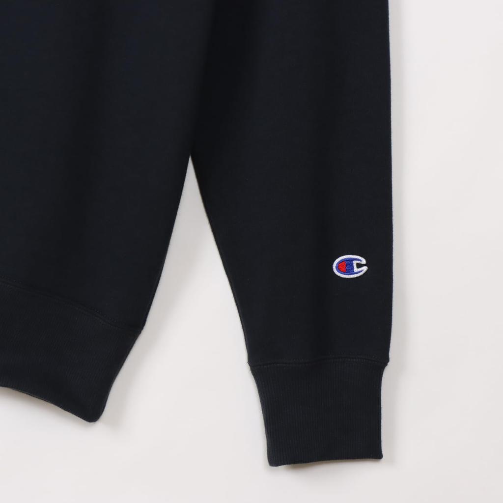 Champion Basic Crew Neck Long Embroidered Men's Sweatshirt, Navy, Sleeve, Fleece, Logo, C3-W001Z