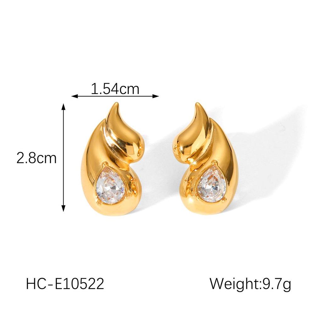 European & American Double Water Drop Stainless Steel Earrings – Celebrity Style Light Luxury Diamond Titanium Earrings