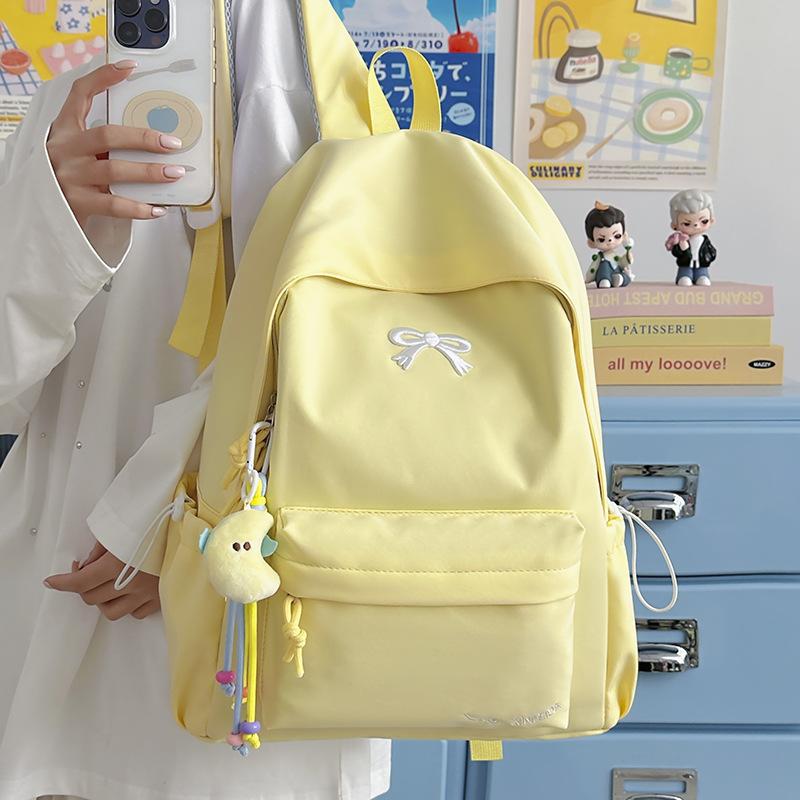 Schoolbag Japanese Ins Small Fresh Student Schoolbag Female Cute Embroidered Bow Backpack Solid Color Versatile Travel Backpack