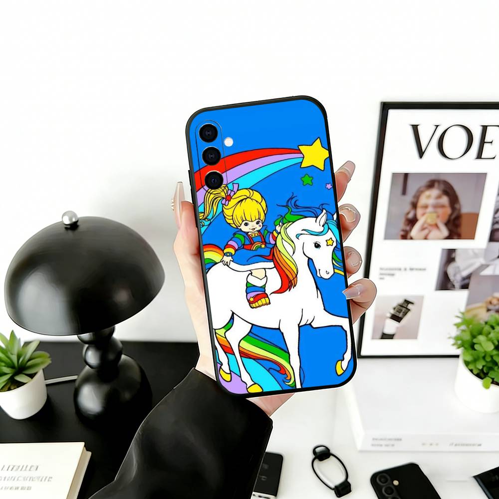 Cute Retro Rainbow Pony Phone Case For Samsung Galaxy A73,A72,A71,A70,A53,A52,A51,Soft Silicone Black Cover