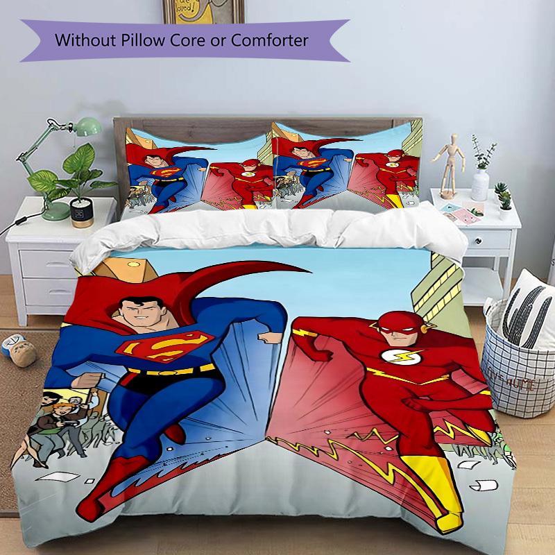 3pcs Superman, Flash Duvet Cover Set, 1 Duvet Cover + 2 Pillowcases (No Insert), High-Definition Print for All Seasons,Durable Yy251103062