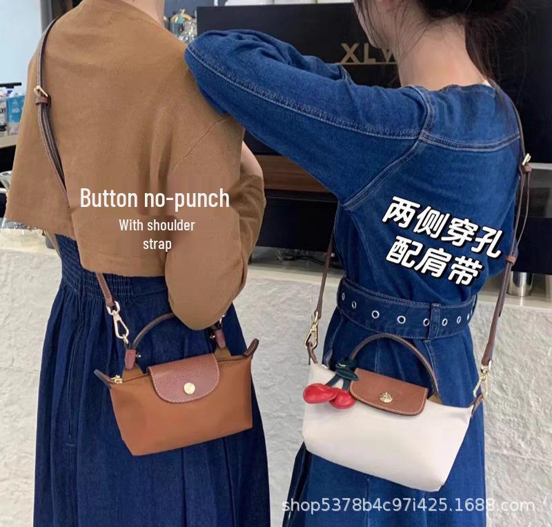 Dragon Inlaid Nylon Dumpling Shoulder Bag with Mobile Pocket