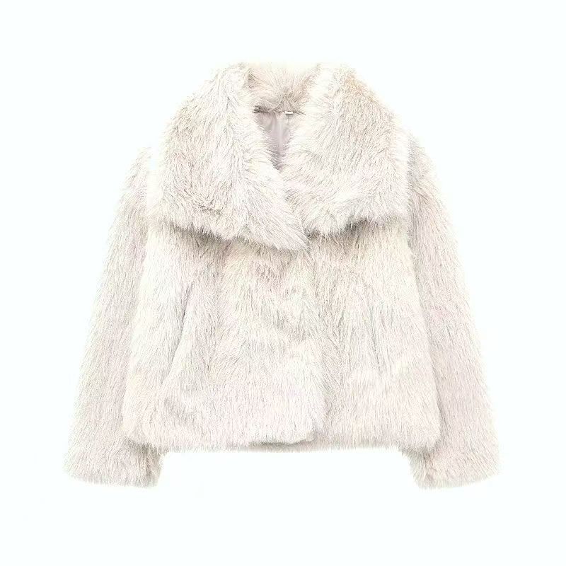 

Осенне-зимняя женская одежда, куртка с лацканами из искусственного меха, женское свободное повседневное темпераментное короткое пальто S абрикосовый