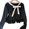 Women's Polka Dot Bow Two-Piece Doll Top - Slim Fit, Long-Sleeved, Autumn/Winter