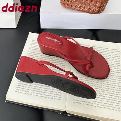 Fashion Fashion Round Toe Ladies Wedges Slippers Shoes Summer Flip Flops Women Wedges Wedges Slippers Heeled Shoes Female Slides Sandals