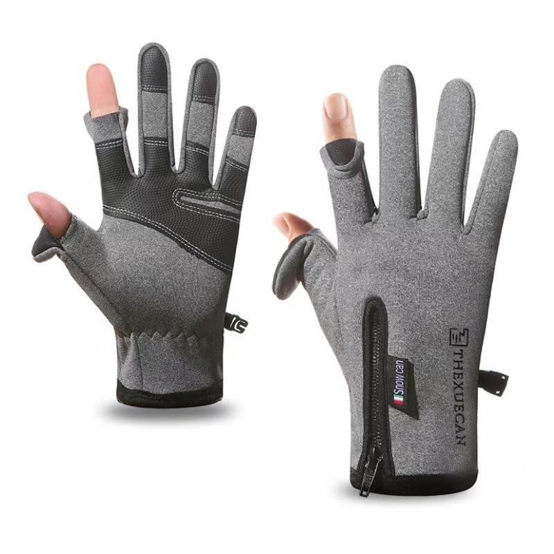 Autumn and Winter Warm Gloves Men Plus Velvet Thickened Cold Proof Waterproof Zipper Cycling Gloves Anti Slip Touch Screen Outdoor Sports