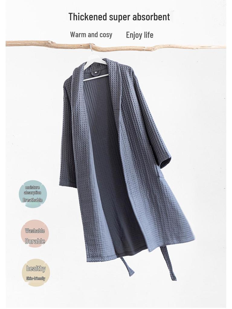 Japanische Baumwoll-Waffel-Yukata-Robe: Ganzjahres-Bademantel für Damen & Herren