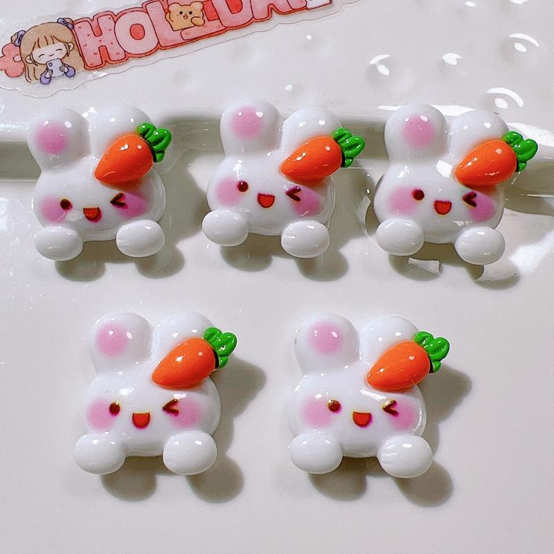 10 Pcs New Cute Cartoon Animal Little Rabbit Radish Series Resin Scrapbook Diy Jewelry Children Gift Hairpin Accessories A90