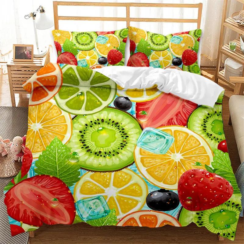Dessert Theme Bedding Set Microfiber Ice Cream Donuts Pizza Fruits Pattern Duvet Cover Single King For Kids Adults Bedroom Decor