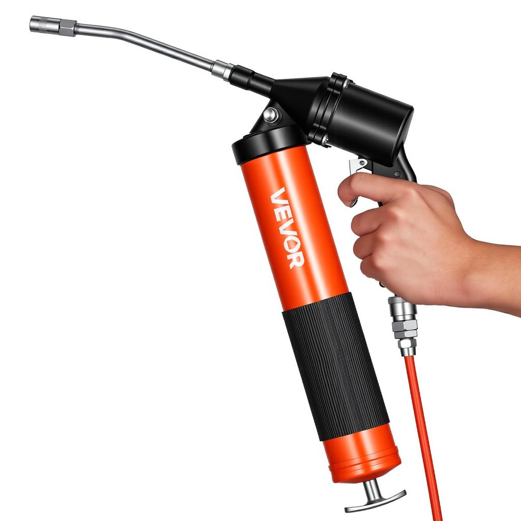 Grease Gun, 6000 PSI High Pressure, Heavy Duty Pistol Grip Grease Gun Kit with 0.4 L Capacity, Includes 45.7 Cm Flex Hose, 1 Extension Rigid Pipe and