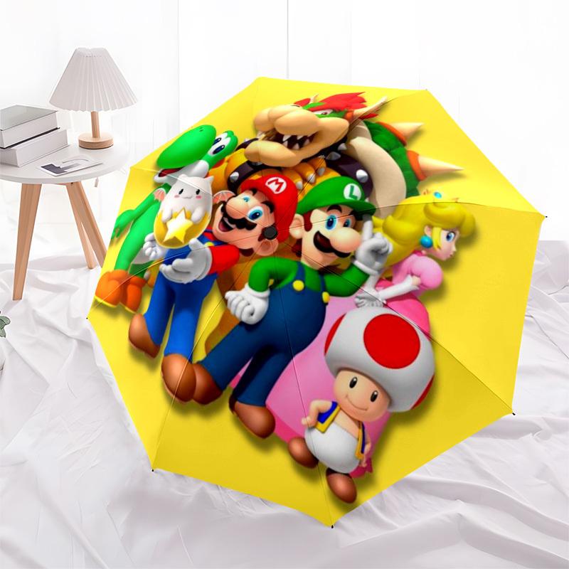 1 pz Super Mario Bros Auto Personalità Carino Ombrello Design a 8 Stecche Compatto Attrezzatura per Viaggi all'Aperto, Regalo Perfetto per Helloween Natale per Amici o Fami