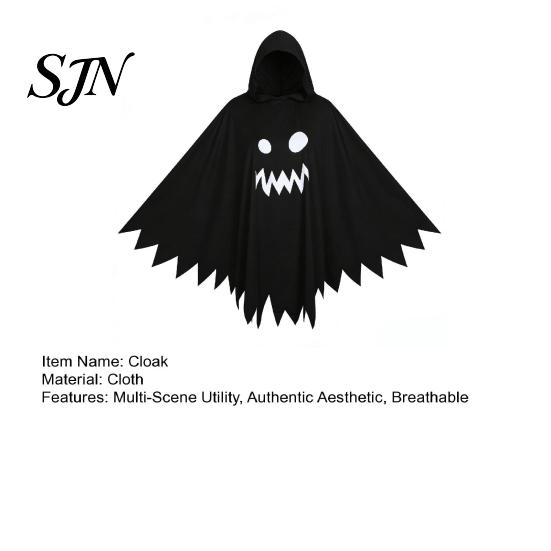 Kids And Adults Costume Halloween Ghost Cloak with Hood, Loose Fit Irregular Hem Soft Breathable Party Wear for Cosplay Party, White Spooky