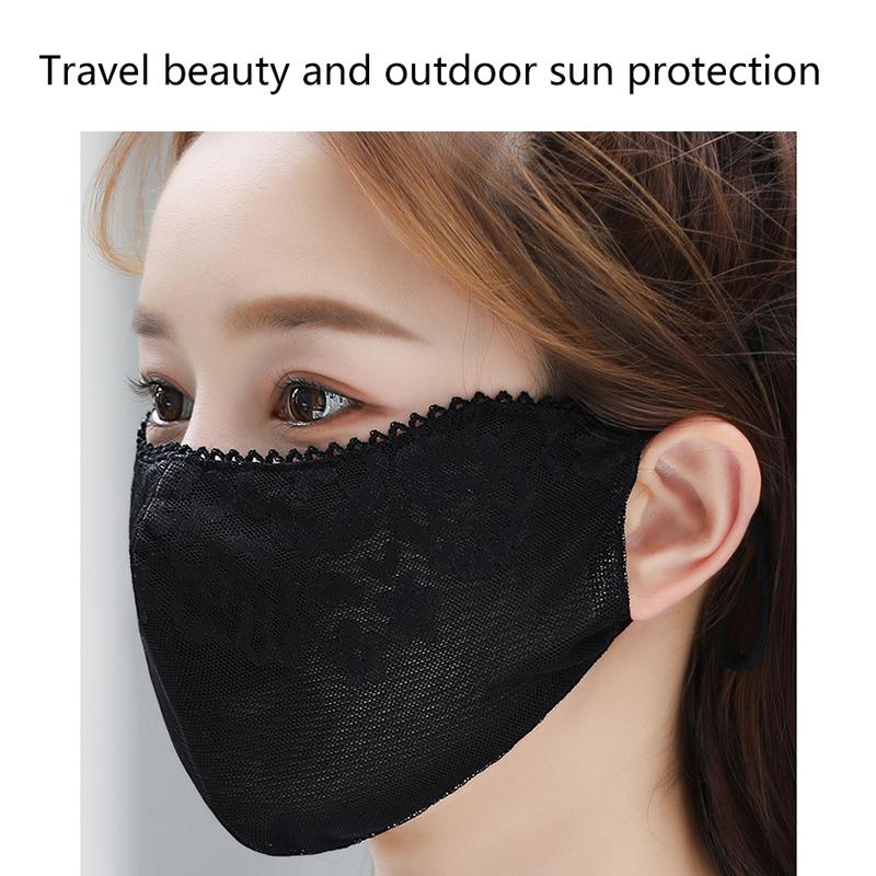 Sweet Flower Sunscreen Thin Lace Mask Outdoors Sunshade For Women Solid Color Sunscreen Face Cover Uv Protection Adjustable Mask