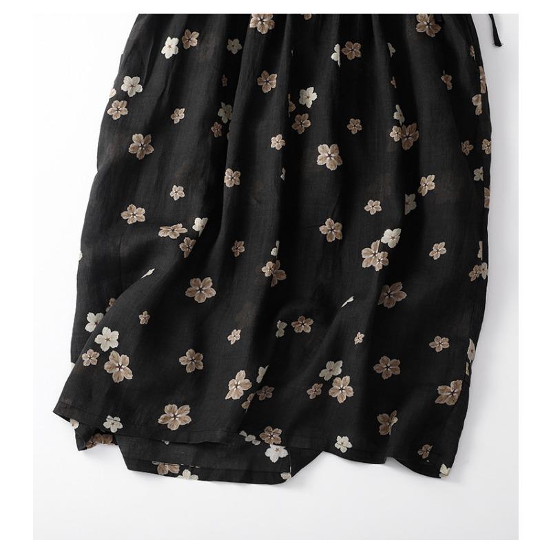 Summer New Retro Printed Medium Length Dress for Women