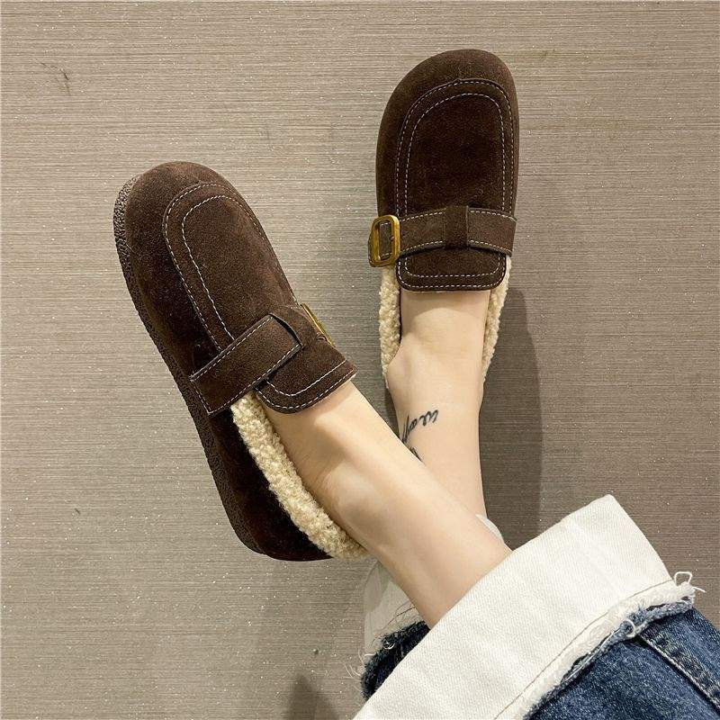 One-pedal piled and thickened fluffy shoes 2025 Xiaoxiangfeng autumn and winter new flat-bottomed women's Birkenmuller shoes