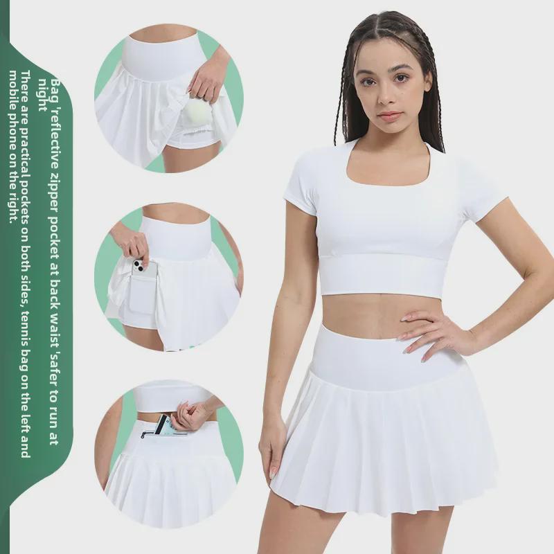 Dámské rychleschnoucí sportovní topy a tenisové sukně: Nárazuvzdorné, s vycpávkou na prsou, odhalující břicho oblečení na jógu