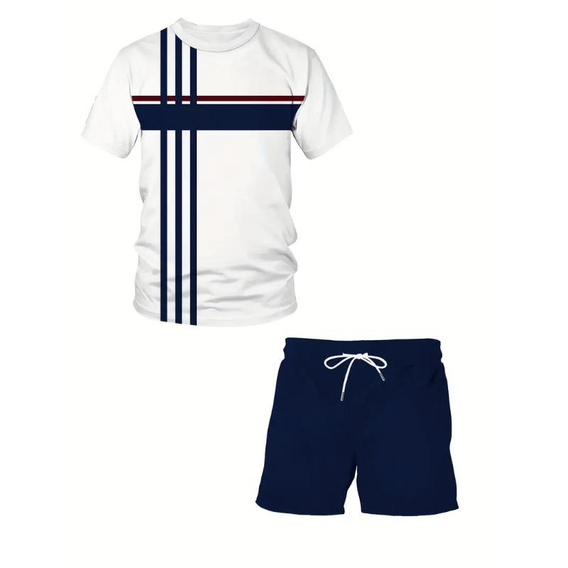 Men's Short Sleeve T-shirts And Shorts Set Outdoor Street Short Sleeve Top Shorts Plus Size Casual Summer T Shirts 2-piece Set