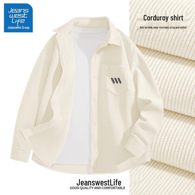JEANSWEST LIFE Men s Corduroy Lapel Long Sleeve Shirt 3XL