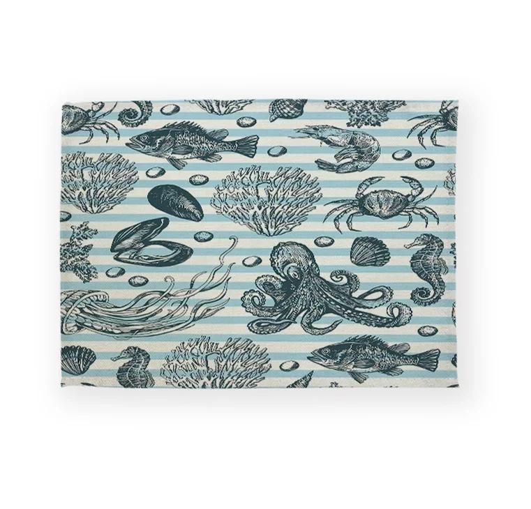 Fisch Meeresleben Muschel Muster Küchen-Tischset Leinen Esstisch-Matten Untersetzer Schale Tasse Matte Fisch Haus Dekoration Tisch s