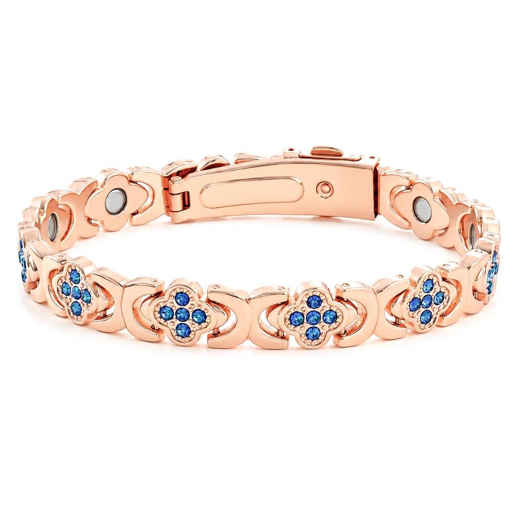European & American Magnetic Bracelet: Fashionable Four-leaf Clover Alloy with Diamond Inlay, Single Row Magnetic Jewelry for Women.