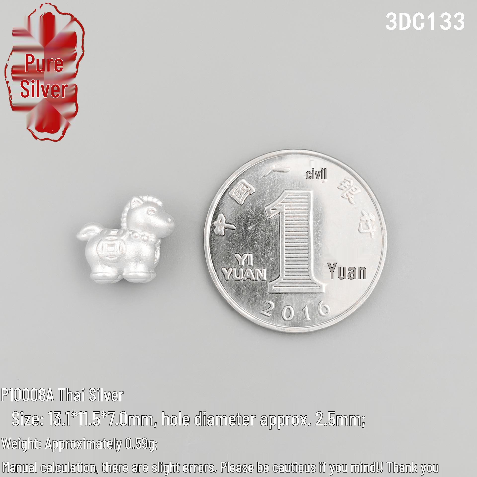 S999 Sterling Silver Zodiac Horse 3D Charm Spacer Beads for DIY Braiding Cord Necklace Bracelet Pendant
