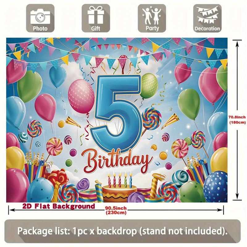 5th Birthday Party Backdrop Polyester Banner 229.87 X 179.83 Cm Photo Booth Decoration