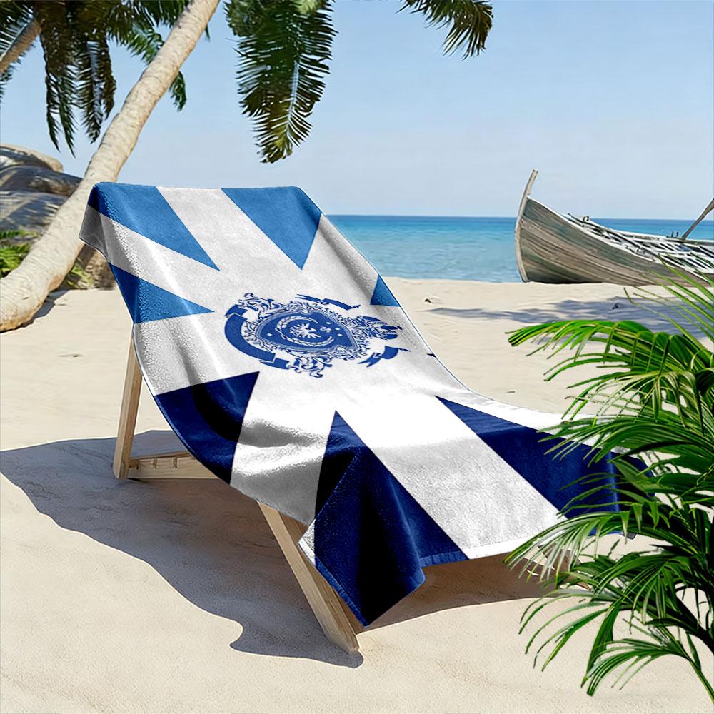 Beach Towel with Blue White Radiant Shield Flag, Quick Dry Lightweight, Ultra Soft Absorbent, for Vacation Pool Gift