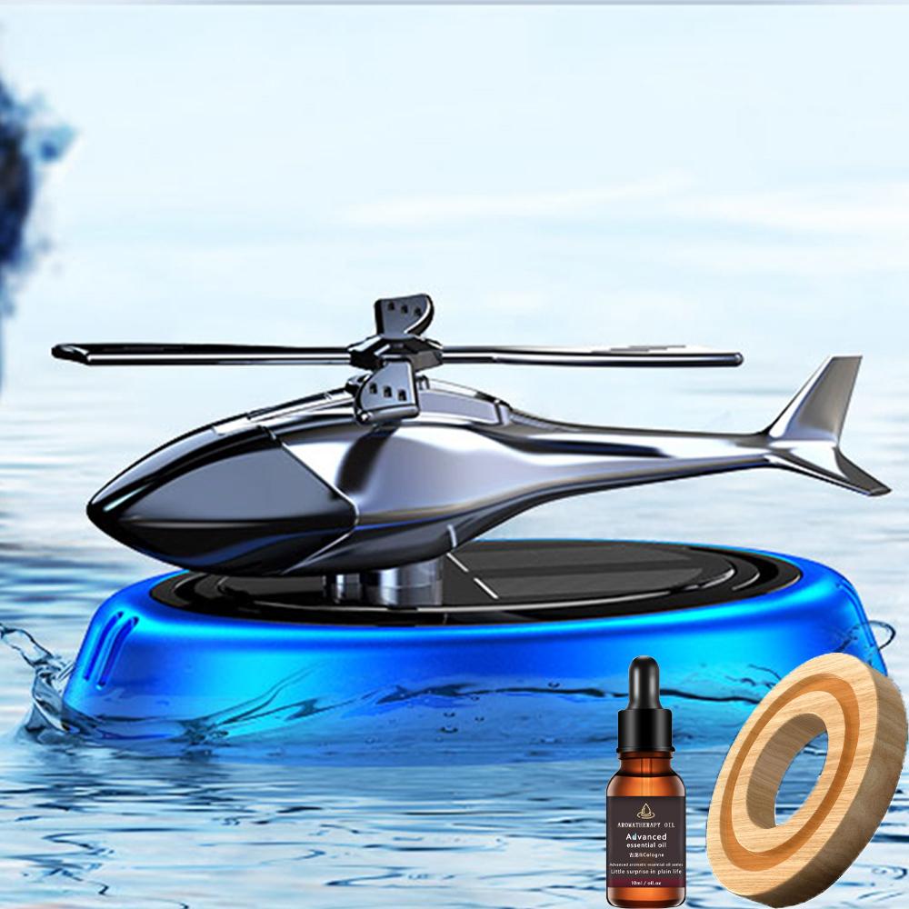 Solar Powered Rotation Helicopter Solar Aromatherapy Car Air Freshener Alloy ABS Wooden Fragrance Auto Aroma Diffuser