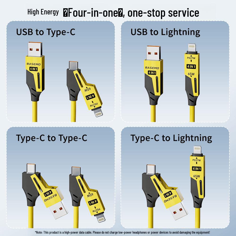 65W Lightning Magic Spring 4-in-1 Fast Charging Cable for Apple Devices