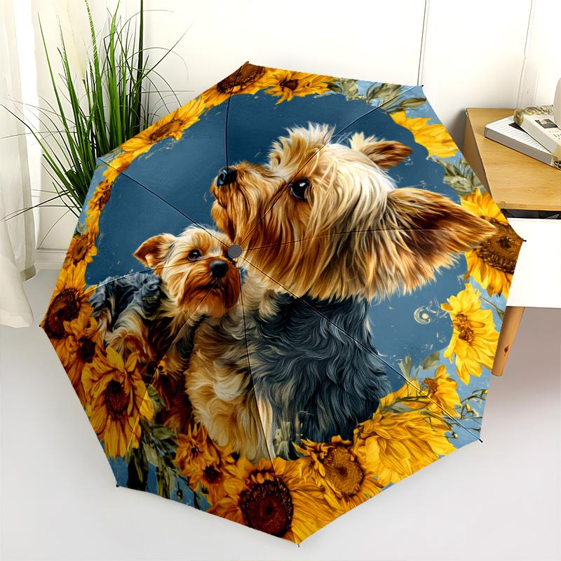 Sunflower Dog Pattern, Automatic Folding Umbrella, Portable and Foldable Design, 8 Ribs, a Christmas or Birthday Gift.